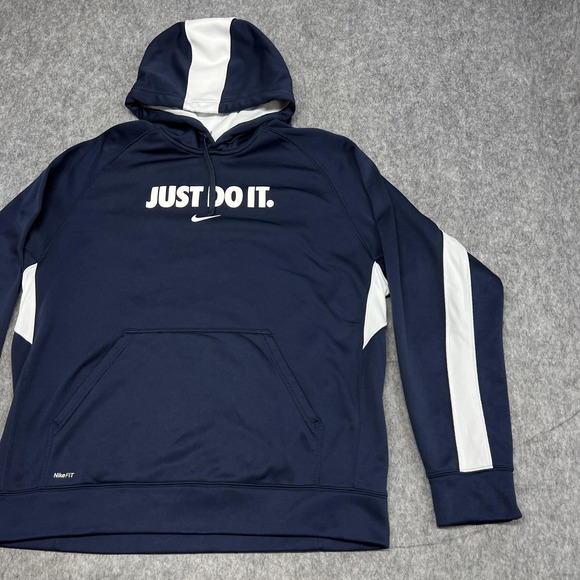 Nike Hoodie Mens Large Navy NikeFIT Therma Just Do It Sweatshirt Casual Athletic - Picture 5 of 16